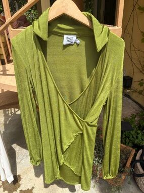 Princess Polly Shimmery Olive Wrap Blouse